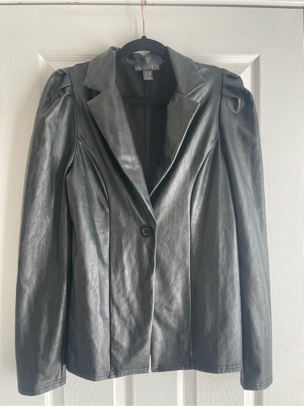 Black Faux Leather Blazer Jacket - Picture 2 of 5
